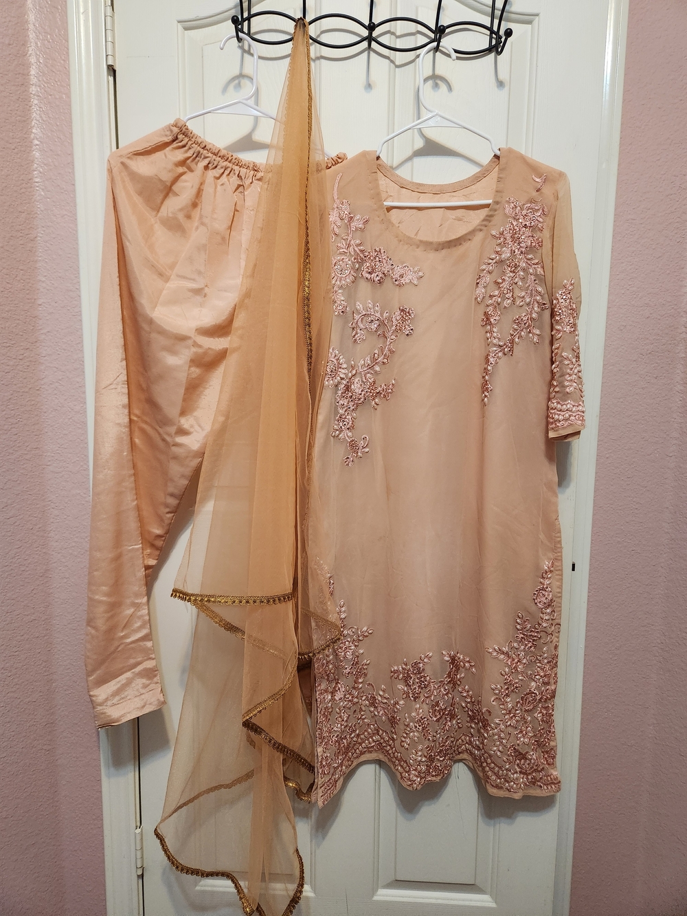 Pakistani Indian Embroidered Peach Women's Dress with Dupatta